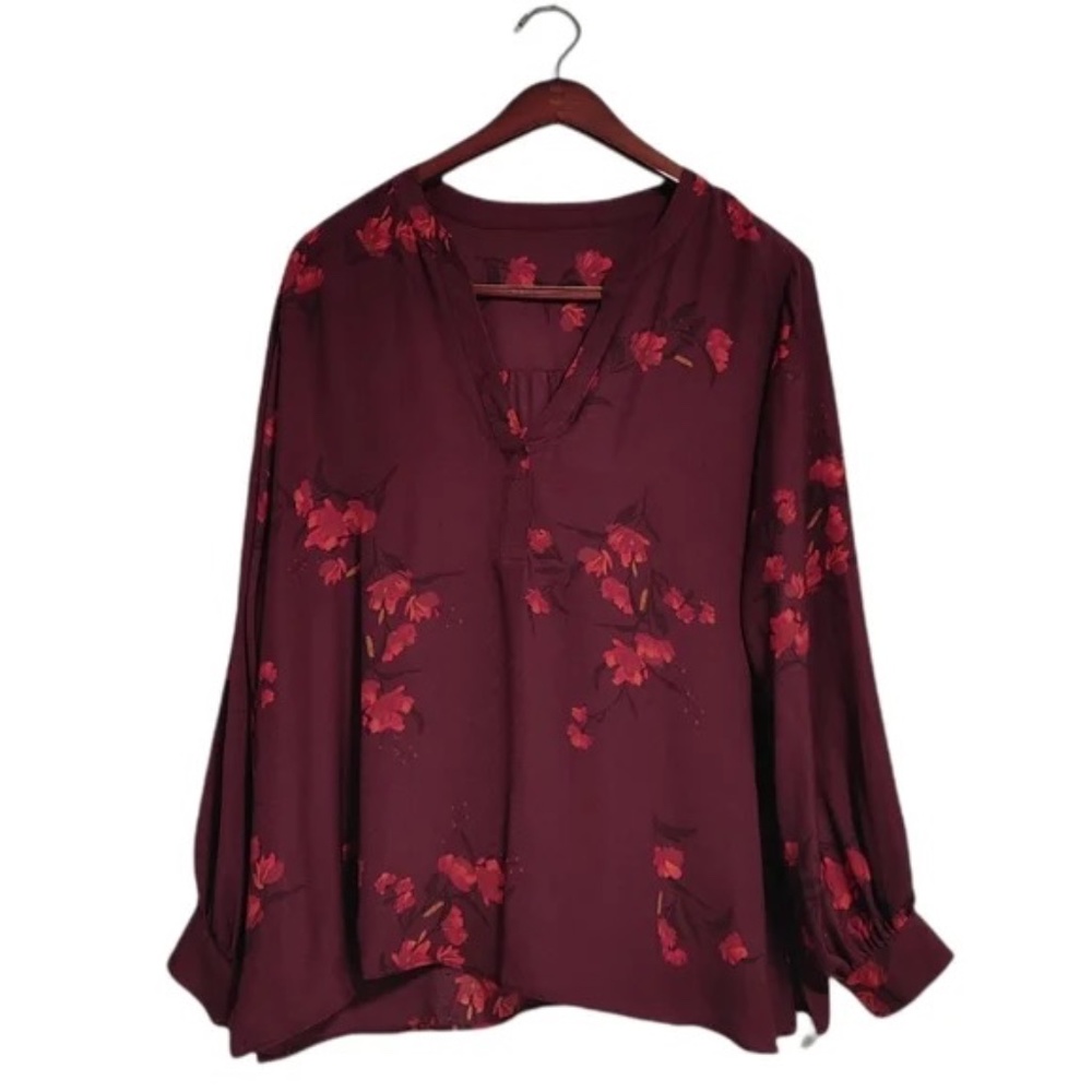 Target Burgundy Floral V-Neck Long Sleeve Top